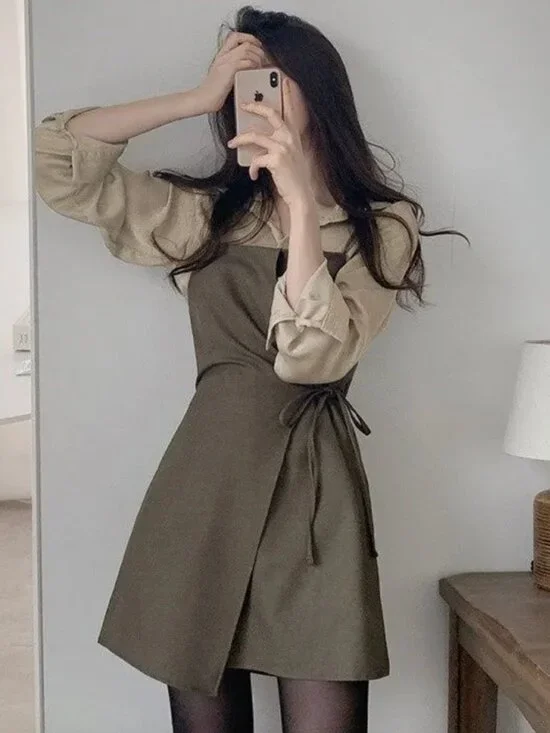 Gray Asymmetrical Mini Wrap Dress - Picture 2 of 6